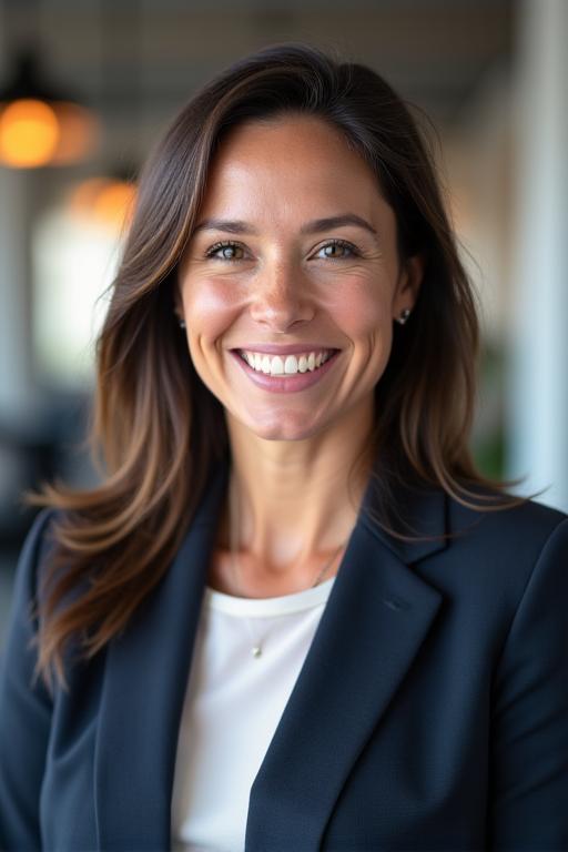 Portrait of a friendly and approachable AccuFlow expert, smiling confidently in a modern office setting