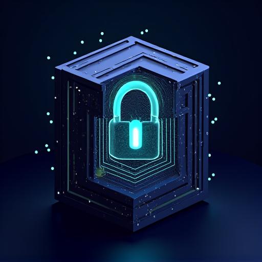 Abstract graphic representation of a secure digital data vault, with glowing circuits and multiple layers of protection.